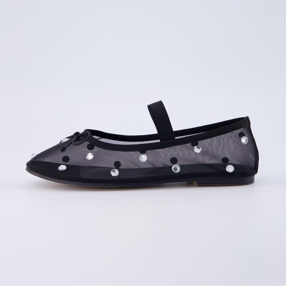 Cushionaire | Black Mesh Gemstone Flats
